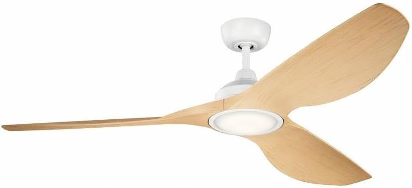 KICHLER 300365MWH Protruding Mount, 3 walnut Blades Ceiling fan with 23 watts light, Matte White