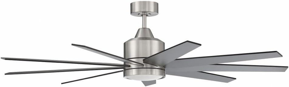 Craftmade 60' Champion CHP60BNK3 Ceiling Fan, Brushed Polished Nickel Finish, Custom Reversible Brushed Nickel/Flat Black Blades Included, Dimmable 18W LED Light Kit, IDC Wall and Remote Included