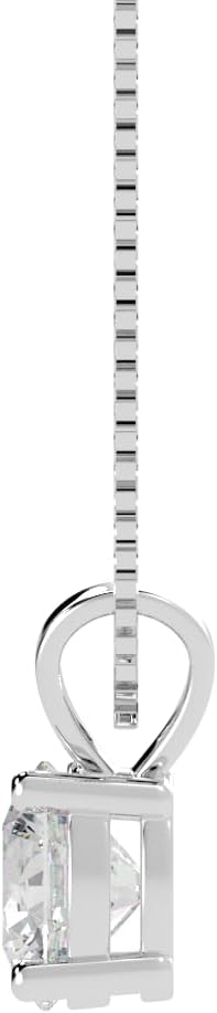 0.5 to 10 Carat 14K White Gold Lab Grown Diamond Solitaire Pendant Necklace, Round Cut Solitaire, 4-Prong Setting, Jewelry for Women (E-F, VS)