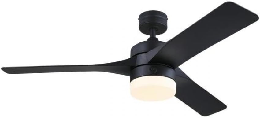 Westinghouse Lighting Alta Vista Contemporary Indoor/Outdoor Ceiling Fan, Dimmable LED Light Fixture with Opal Frosted Glass, Remote Control, 52 Inch, Matte Black Finish, DC Motor