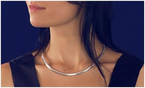 Verona Jewelers 925 Sterling Silver necklace Flexible Italian Flat Omega Necklace for women-2MM 3MM 4MM 6MM 8MM Cubetto Italy Wire Necklace Chain 16 18 20