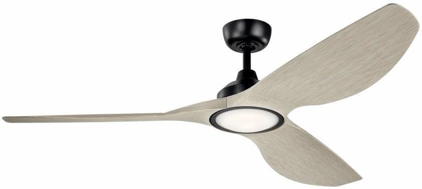 Kichler Imari 65 in 3-Blade Modern LED Indoor Outdoor Ceiling Fan with Light, Dimmable 2300 Lumens in Satin Black with Walnut Finish for Large Rooms, 300365SBK