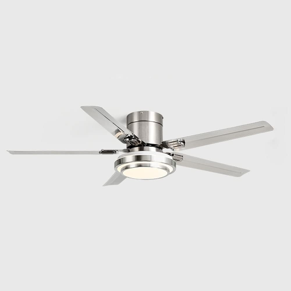 Modern Large Stainless Steel Ceiling-Mounted Fan Light Indoor Lighting Low Profile 42 Inch Ceiling Fan Lamp 6-Speed Dimmable Outdoor Ceiling Fans for Restaurant Living Room Patios