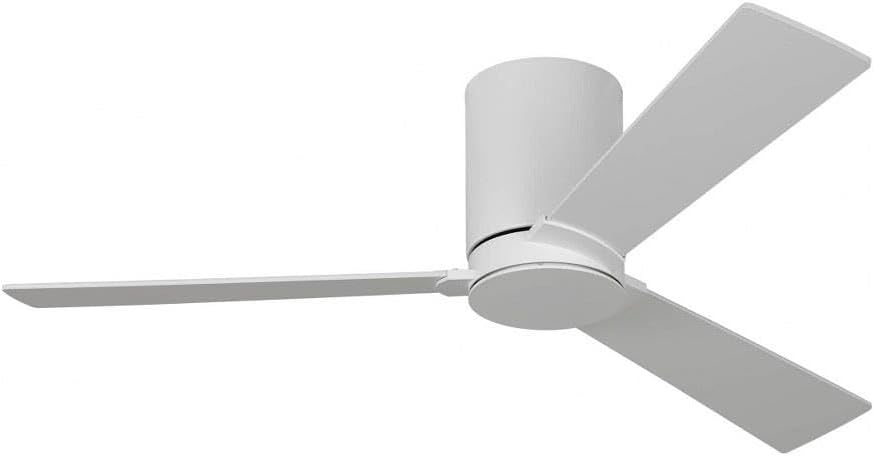 Monte Carlo Fans Rozzen Hugger - 3 Blade Ceiling Fan with Remote, 44 Inches Wide, 9.3 Inches Tall, 6-Speed DC Motor, Matte White Finish