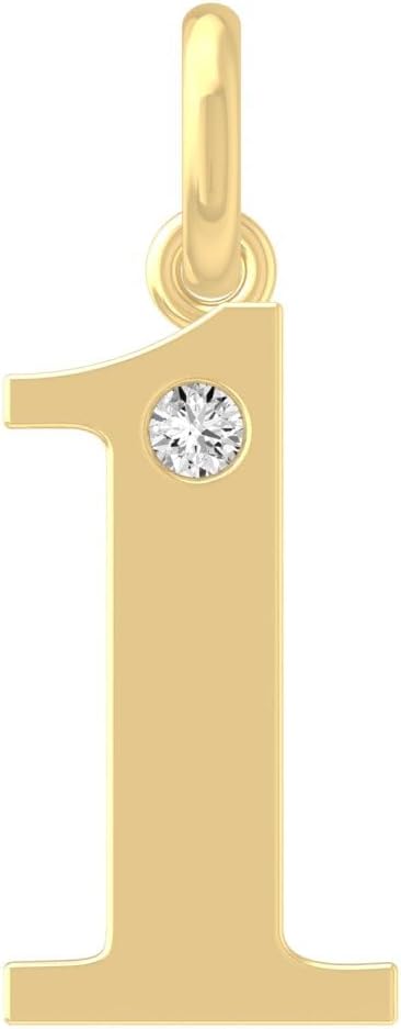 1/20 Carat lab Grown Diamond Zero to Nine Number Pendant Necklace | 10K, 14K Yellow or White Gold and Silver Cable Chain Necklace 18 inch | D-F Color and VS1 Clarity