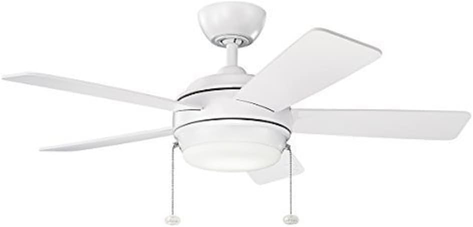 Kichler Starkk 42 in 5-Blade Ceiling Fan with LED Light, Matte White Indoor Modern Fan with Etched Cased Opal Glass and Dimmable 17W Light for Bedroom Living Room, 330171MWH