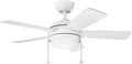 Kichler Starkk 42 in 5-Blade Ceiling Fan with LED Light, Matte White Indoor Modern Fan with Etched Cased Opal Glass and Dimmable 17W Light for Bedroom Living Room, 330171MWH