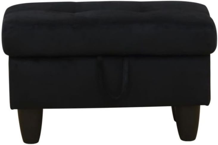 Ottoman Storage Ottoman Bench Flannel Footrest Footstool with Hinged Lid for Living Room, Bedroom, Entryway, Black, 28.5'X19'X17.5'