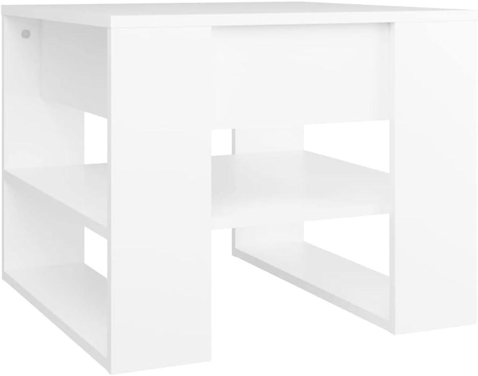 Simple Design Coffee Table with Storage Shelf, Living Room Side End Table for Home, Office, White 21.9'x21.7'x17.7' Engineered Wood,-306