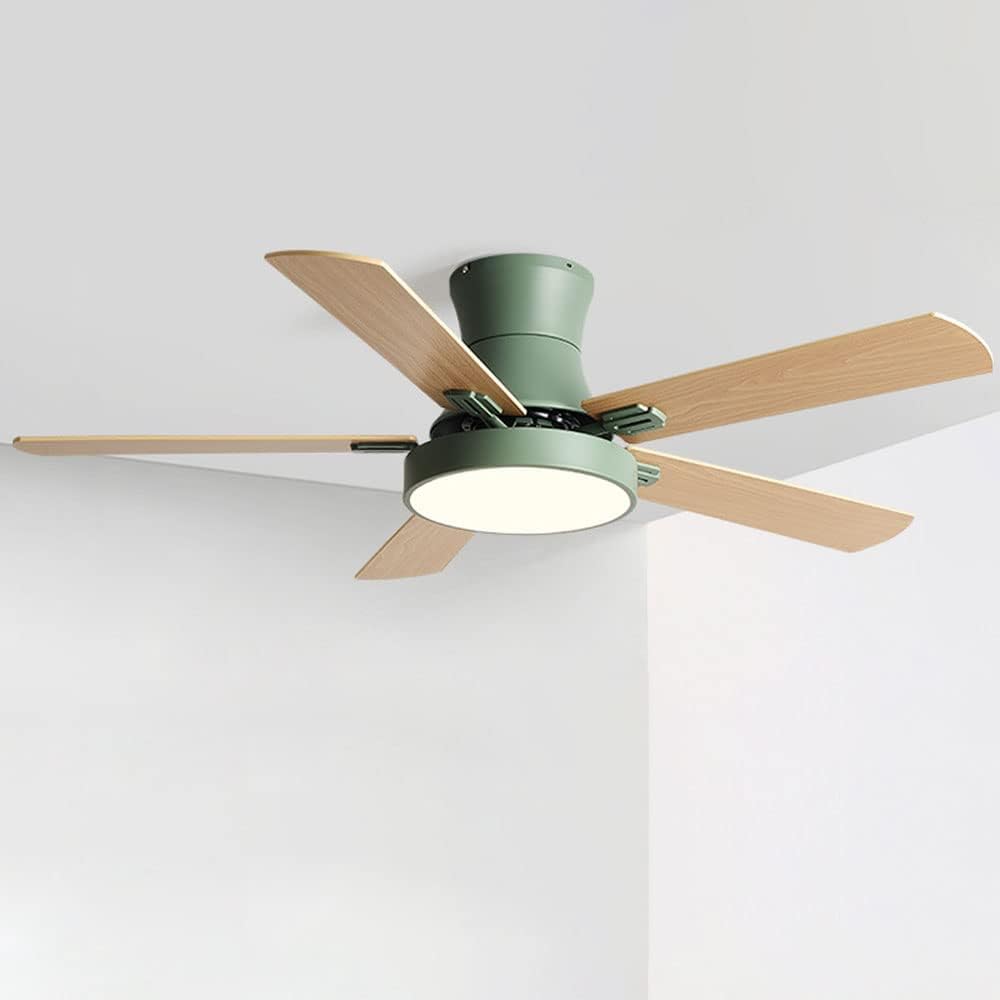 Flush Mount Ceiling Fan with Lights Wood Modern Ceiling Fan with Remote 42 Inch Mute Ceiling Fans with Lights for Bedroom Outdoor Ceiling Fans for Patios with Light