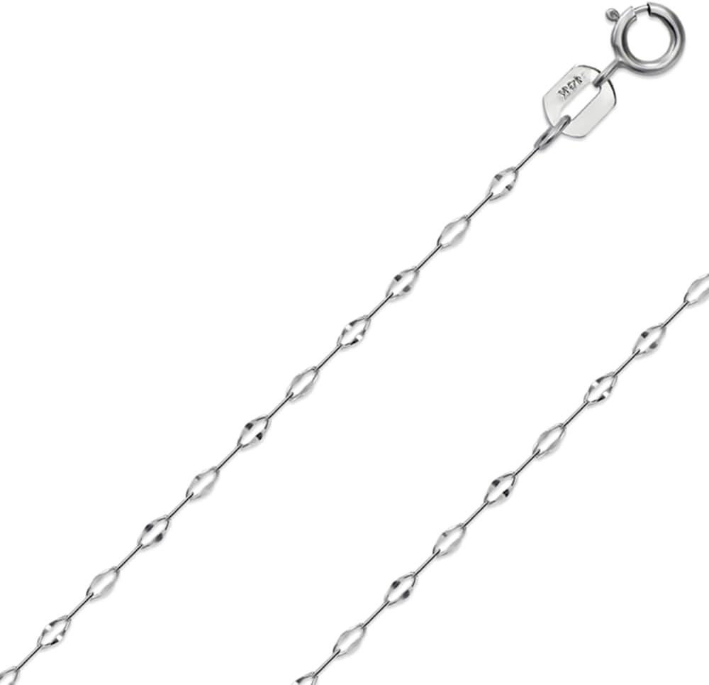 Italian Fashions 14K, 10K Yellow or White or Rose Solid Gold Italian Diamond Cut 0.8 mm-1.2 mm Rope and Mirror Cable Chain Necklace Thin & Strong gold chain Thin And Lightweight MADE IN ITALY
