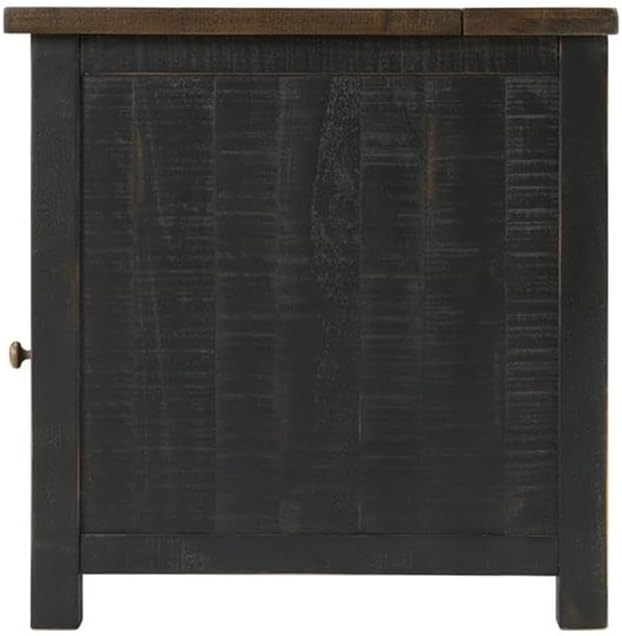 Martin Svensson Home Monterey Chairside Table - Black with Brown Top - Coastal Multi-Use Table with Charging Station and Drawer for Bedroom or Living Room