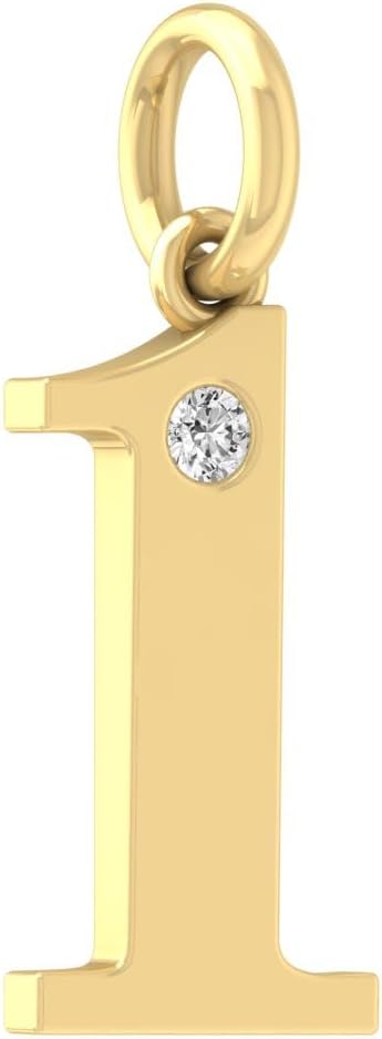 1/20 Carat lab Grown Diamond Zero to Nine Number Pendant Necklace | 10K, 14K Yellow or White Gold and Silver Cable Chain Necklace 18 inch | D-F Color and VS1 Clarity