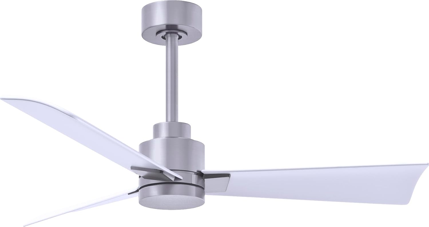 Matthews AK-BN-MWH-42 Alessandra Wet Rated 42' Outdoor Ceiling Fan without Light, Remote Included, Silent DC Motor, Brushed Nickel with Matte White