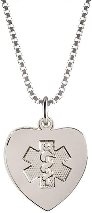 AMERICAN MEDICAL ID – Sterling Silver Heart Charm Necklace – Women's Medical Alert ID Necklace – 4 Lines of Personalized Engraving Included