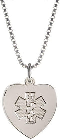 AMERICAN MEDICAL ID – Sterling Silver Heart Charm Necklace – Women's Medical Alert ID Necklace – 4 Lines of Personalized Engraving Included