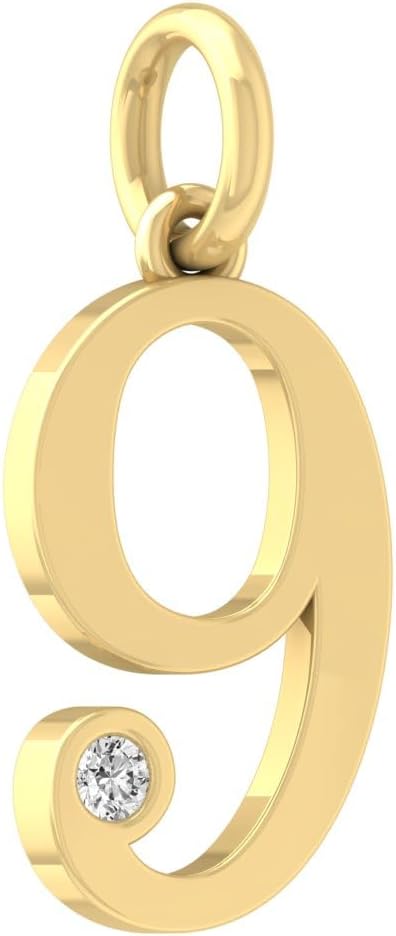 1/20 Carat lab Grown Diamond Zero to Nine Number Pendant Necklace | 10K, 14K Yellow or White Gold and Silver Cable Chain Necklace 18 inch | D-F Color and VS1 Clarity