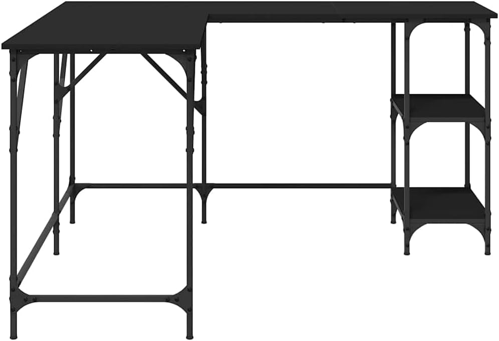 L Shaped Computer Desk with Shelves, Corner Desk L-Shaped Desk PC Desks, PC Work Table for Home Office, Black 54.7'x54.7'x29.5' Engineered Wood,-330