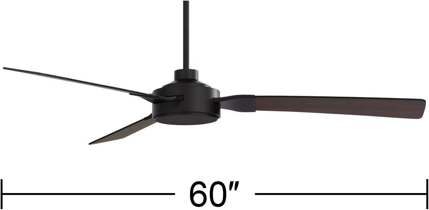 Casa Vieja 60' Invictus Modern Industrial Indoor Outdoor Ceiling Fan 3 Blade Remote Control Matte Black Finish Dark Walnut Wood Finish Blades Bedroom Patio Living Room Kitchen Damp Rated DC Motor