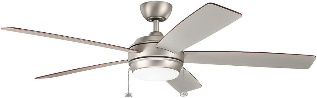 KICHLER 330180NI Protruding Mount, 5 SILVER/WALNUT Blades Ceiling fan with 71 watts light, Brushed Nickel
