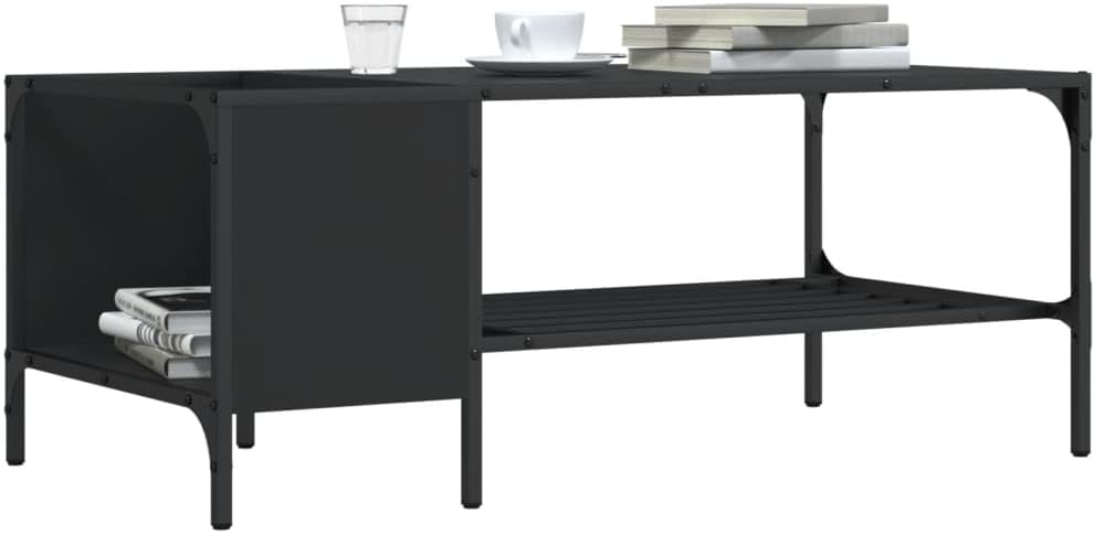 Coffee Table with Rack, Modern Living Room Center Table for Home Office, Black 39.4'x20.1'x15.7' Engineered Wood,-340