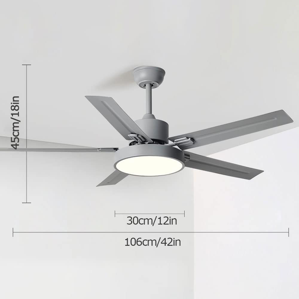 42 Inch Stainless Steel Ceiling Fan Light 5-Blade Outdoor Ceiling Fans for Patios Modern Ceiling Fans with Lights and Remote Mute Flush Mount Ceiling Fans with Lights for Bedroom