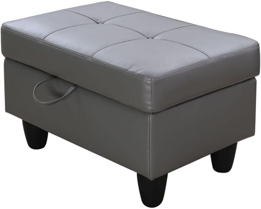 Ottoman Storage Ottoman Bench Faux Leather Footrest Footstool with Hinged Lid for Living Room, Bedroom, Entryway, Dark Grey, 28.5'X19'X17.5'