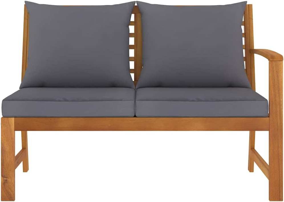 Wooden 2-Seater Patio Bench with Dark Gray Cushion, Outdoor Solid Acacia Wood 2-Seater Sofa Seat for Garden, Deck, Backyard,-715