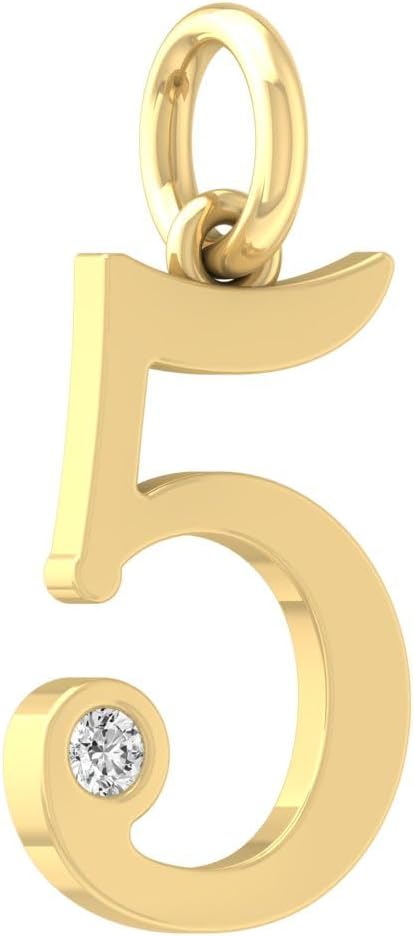 1/20 Carat lab Grown Diamond Zero to Nine Number Pendant Necklace | 10K, 14K Yellow or White Gold and Silver Cable Chain Necklace 18 inch | D-F Color and VS1 Clarity