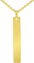 Jewelry America Solid 14k Yellow Gold Engravable Personalized Vertical Bar Charm Pendant with Cable, Curb, or Figaro Chain Necklaces