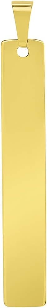 Jewelry America Solid 14k Yellow Gold Engravable Personalized Vertical Bar Charm Pendant with Cable, Curb, or Figaro Chain Necklaces
