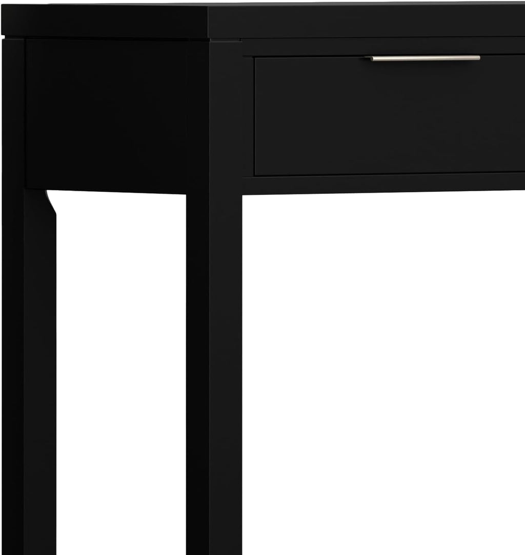 SIMPLIHOME Hollander Console Table - 60 Inch Wide Solid Wood Sofa Table in Black, Contemporary Storage Table for Entryway or Living Room with 3 Drawers and Sleek Metal Hardware