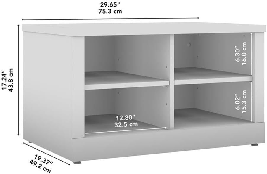 Bush Home Hampton Heights 30W Shoe Storage Bench in White, Narrow Footwear Organizer for Home Entryway, Mudroom, and Foyer