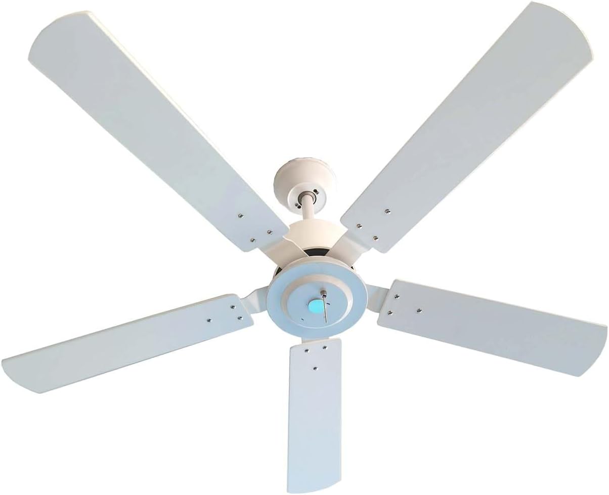 Outdoor 52' solar ceiling fan with white wooden blades total 40W solar panel for porches, patios, gazebos, breezeways (extra cable version ceiling fan, 20 inch downrod)