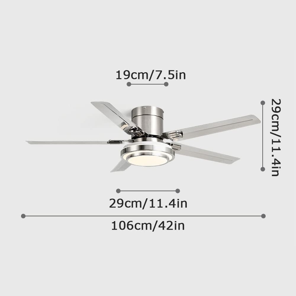 Modern Large Stainless Steel Ceiling-Mounted Fan Light Indoor Lighting Low Profile 42 Inch Ceiling Fan Lamp 6-Speed Dimmable Outdoor Ceiling Fans for Restaurant Living Room Patios