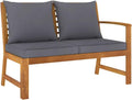 Wooden 2-Seater Patio Bench with Dark Gray Cushion, Outdoor Solid Acacia Wood 2-Seater Sofa Seat for Garden, Deck, Backyard,-715