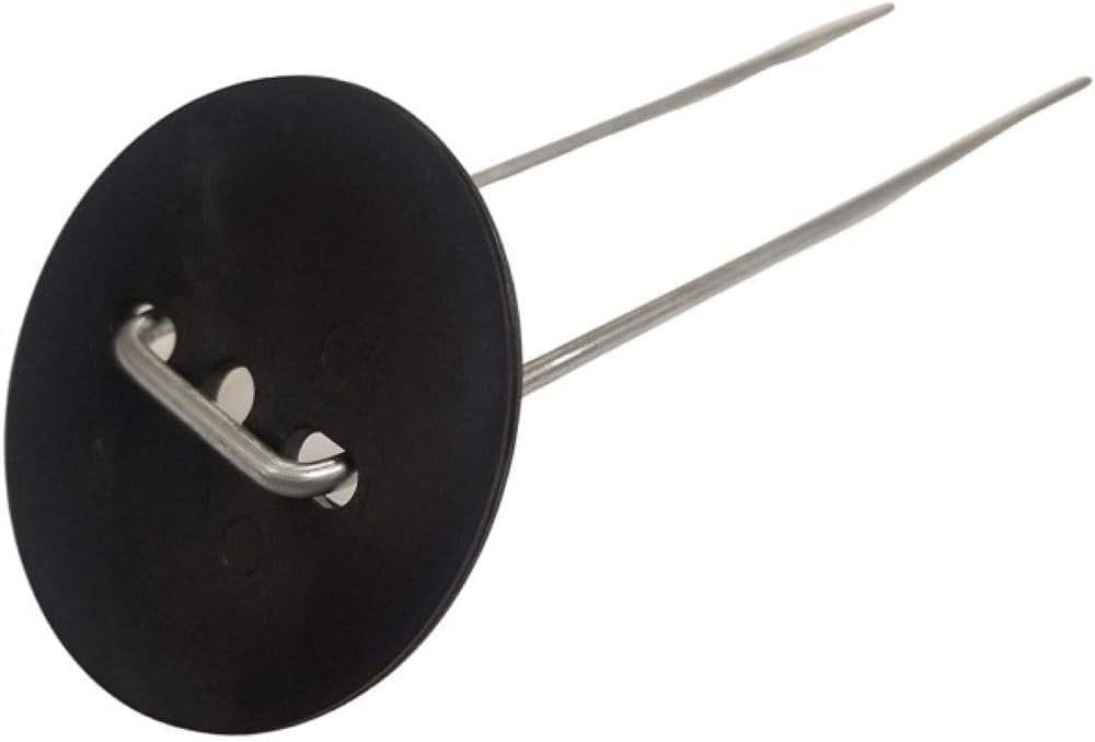 Farm Plastic Supply - Ground Staple Cap and Stake for Moisture Barriers, Poly Sheeting, Ground/Weed Cover, Staple Cap, (Black) (500 Count)