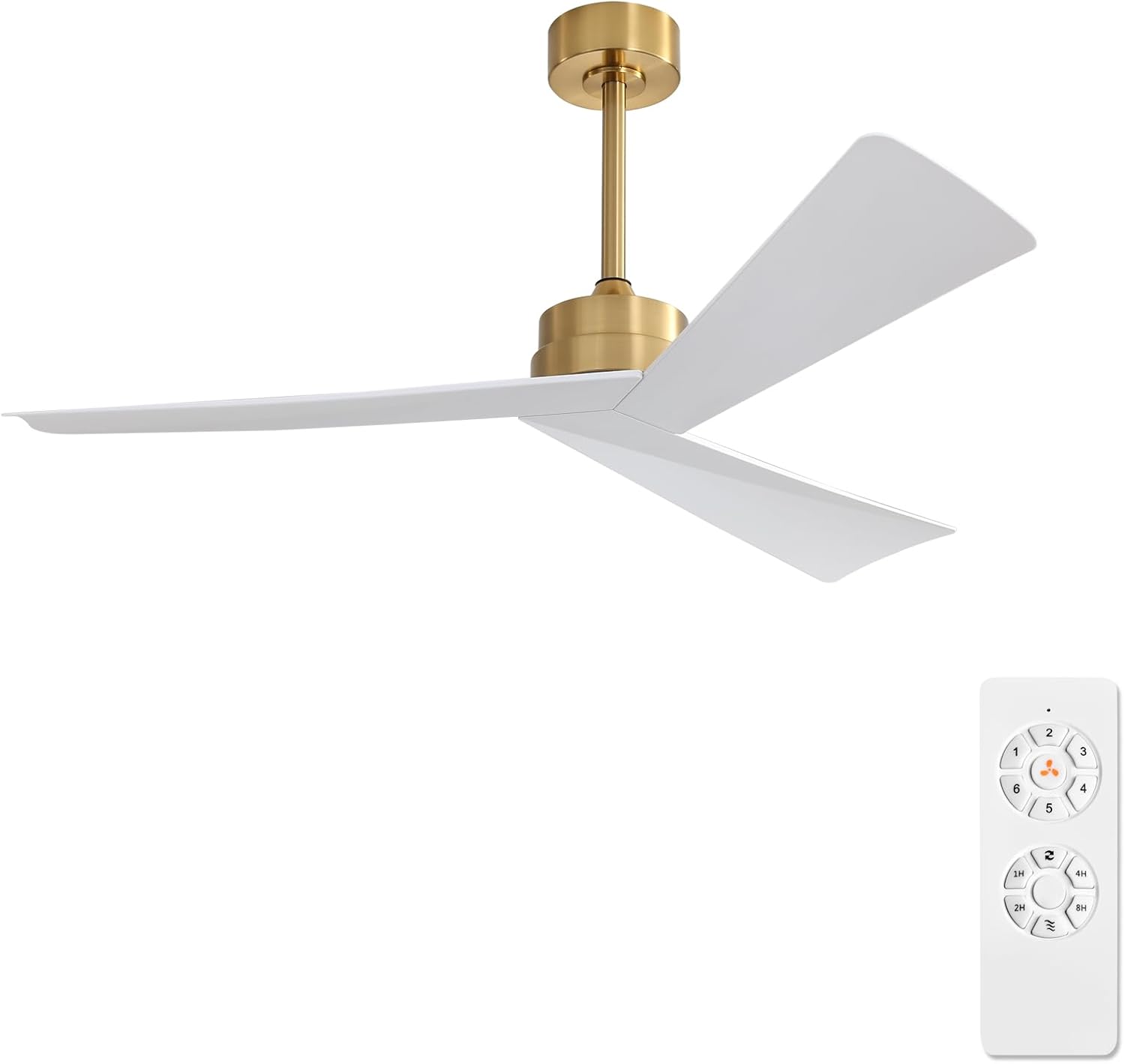WINGBO 52' DC Ceiling Fan without Lights, Brass and White Ceiling Fan with Remote, 3 ABS Plastic Blades, 6 Speed Reversible DC Motor, Ceiling Fans No Light for Kitchen Bedroom Living Room