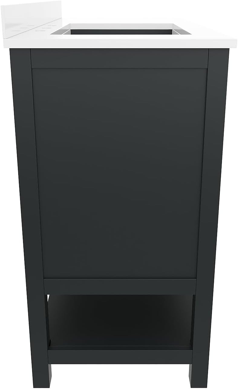 Flash Furniture Vega 42 Inch Bathroom Vanity with Sink, Storage Cabinet with Soft Close Doors, Open Shelf and 3 Drawers, Carrara Marble Finish Countertop, Black