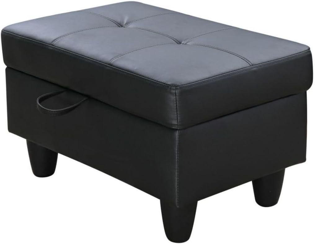 Ottoman Storage Ottoman Bench Faux Leather Footrest Footstool with Hinged Lid for Living Room, Bedroom, Entryway, Black, 28.5'X19'X17.5'