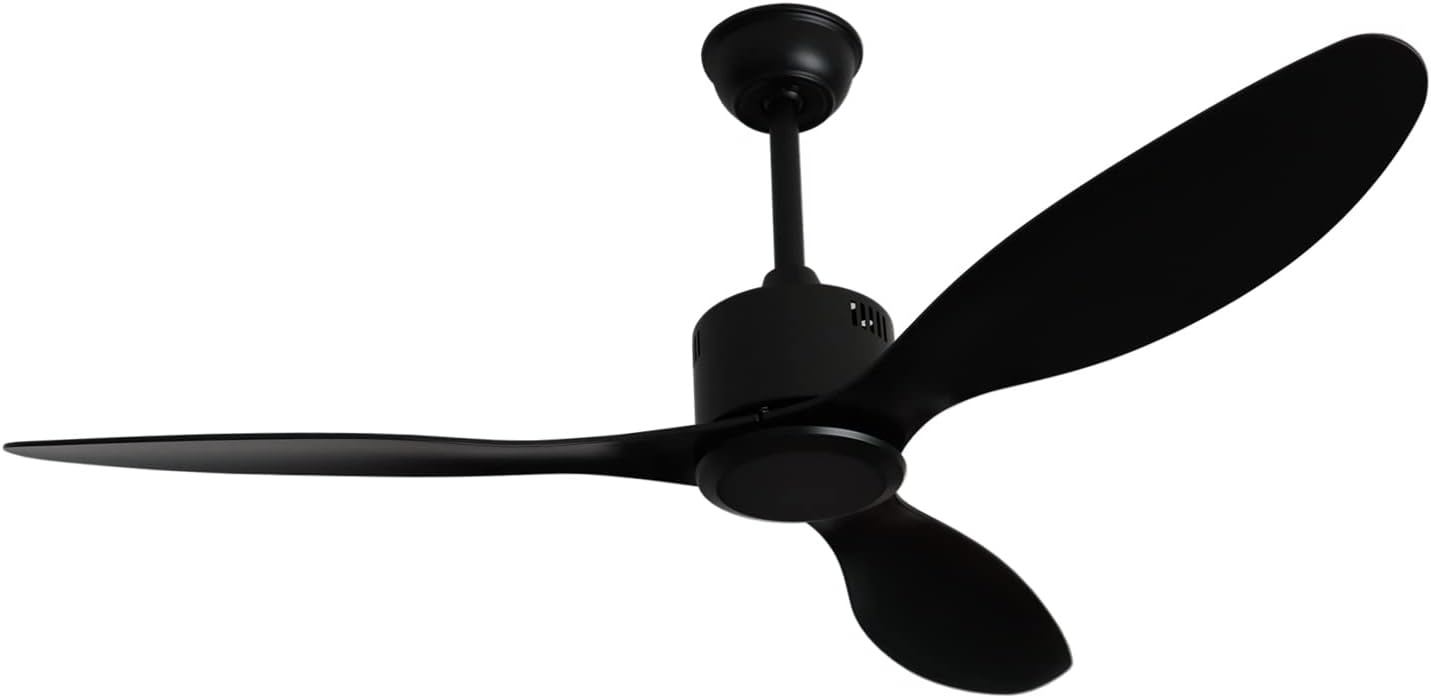 52-inch Ceiling Fan No Lights Remote Control, Low Profile 3 Blades, Energy Efficient Reversible DC Motor, Black