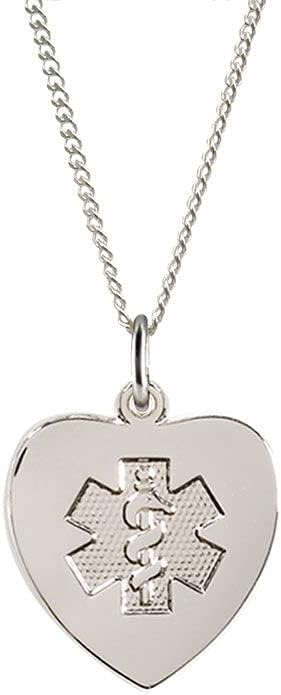 AMERICAN MEDICAL ID – Sterling Silver Heart Charm Necklace – Women's Medical Alert ID Necklace – 4 Lines of Personalized Engraving Included