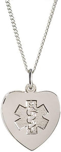 AMERICAN MEDICAL ID – Sterling Silver Heart Charm Necklace – Women's Medical Alert ID Necklace – 4 Lines of Personalized Engraving Included