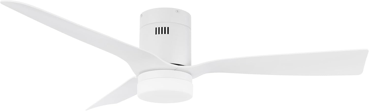 Carro 48' Flush Mount Black Ceiling Fan With 10 Speeds & 3 Colors Dimmable Light, Remote Control DC Low Profile Smart Ceiling Fan With Lights Compatible With Alexa, Siri & Google Home,White
