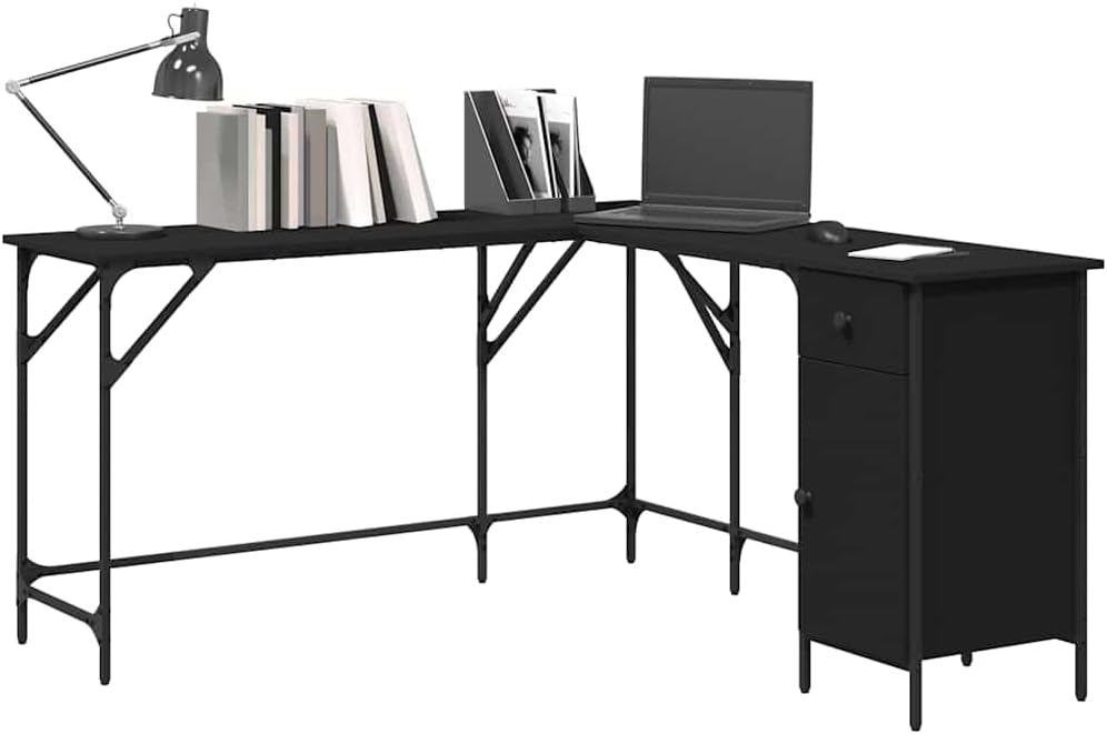 L Shaped Computer Desk with Storage Space, Corner Desk L-Shaped Desk PC Desks, PC Work Table for Home Office, Black 55.5'x55.5'x29.5' Engineered Wood,-327