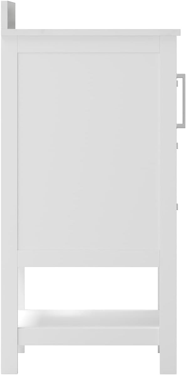 Flash Furniture Vega 42 Inch Bathroom Vanity with Sink, Storage Cabinet with Soft Close Doors, Open Shelf and 3 Drawers, Carrara Marble Finish Countertop, White/White
