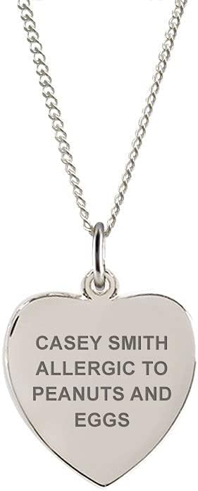 AMERICAN MEDICAL ID – Sterling Silver Heart Charm Necklace – Women's Medical Alert ID Necklace – 4 Lines of Personalized Engraving Included