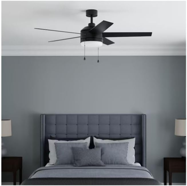 Harbr Breeze Sunport Easy2Hang 52-in Color-Changing Integrated LED Outdoor Matte Black with Matte Blades Ceiling Fan With Light (5 -Blade)