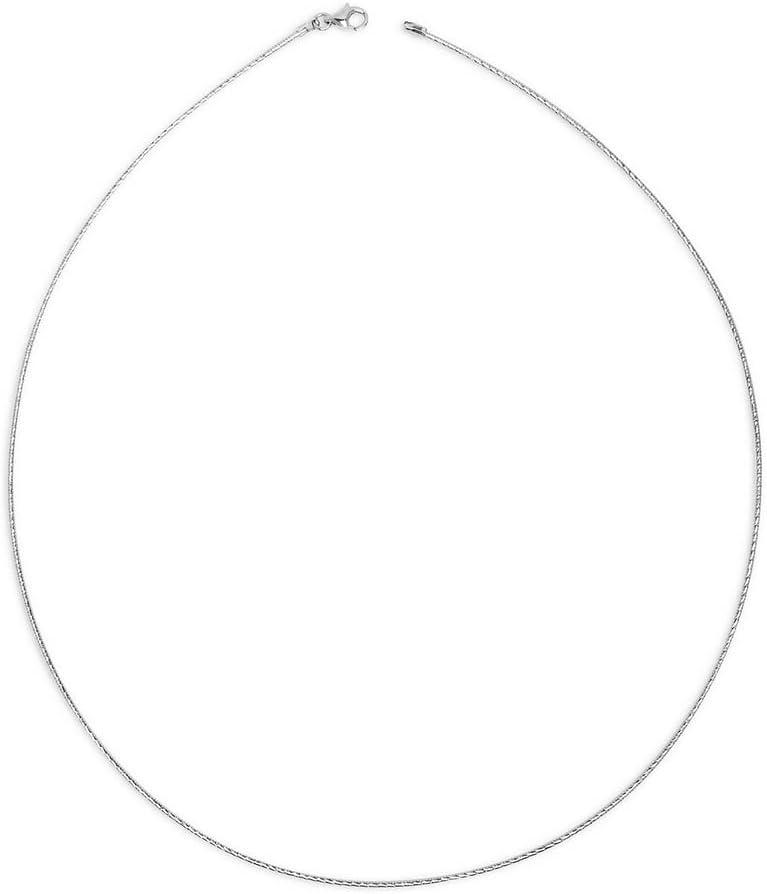 925 Sterling Silver Rhodium-Plated Diamond-Cut 1.5mm Round Omega Wire Necklace – Lobster Claw Clasp – Available in 16', 18' and 20' – Bright Textured Finish – Classic Collar Necklace for Women
