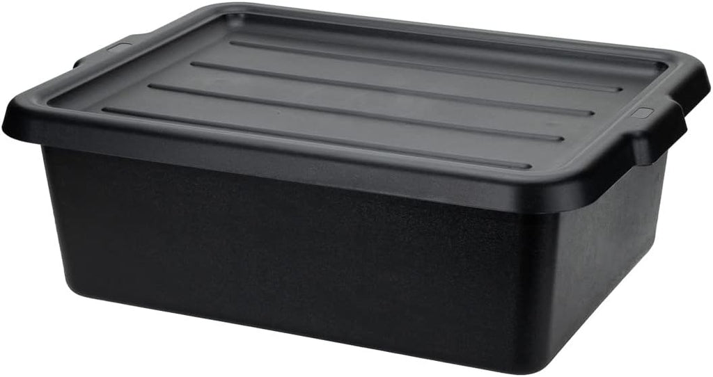 Restaurantware TUBS ONLY: RW Clean 22 Inch x 15.7 Inch Bus Tubs 12 Deep Bus Boxes - Lid Sold Separately With Handles Black Plastic Restaurant Tubs Heavy-Duty For Kitchen Organization